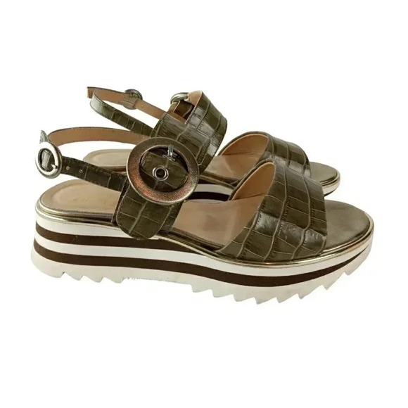 Luca Grossi Womens Sandals Green Leather Alligator Slingback Buckle 40 - Picture 2 of 11